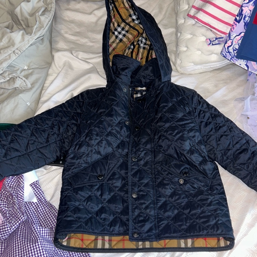Black Quilted Hooded Burberry Jacket - 3Y